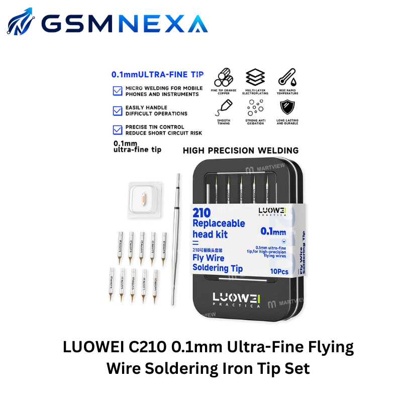 LUOWEI C210 0.1mm Ultra-Fine Flying Wire Soldering Iron Tip Set