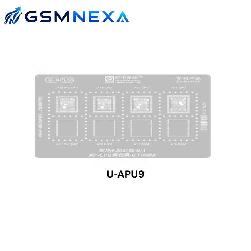 AMAOE U-APU9 Stencil for Apple A16 to A18 CPU & RAM Reballing