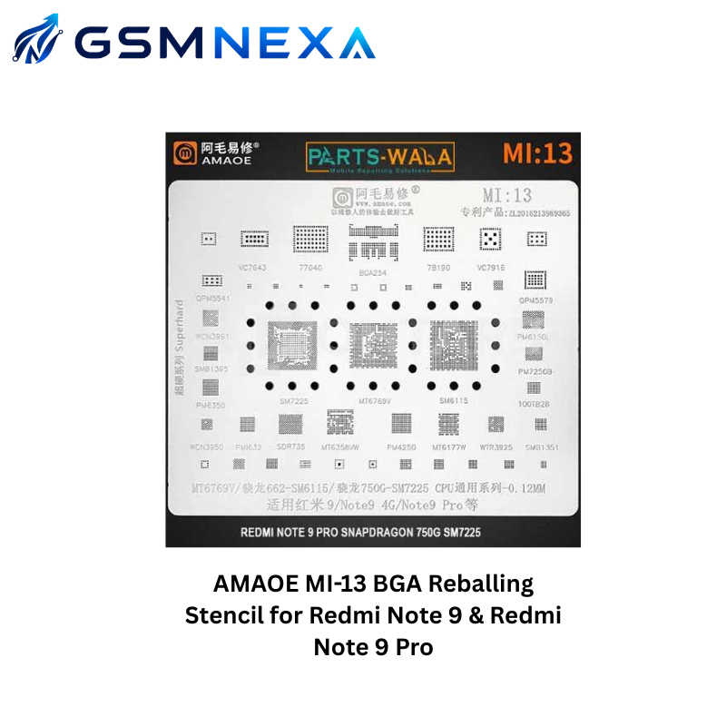 AMAOE MI-13 BGA Reballing Stencil for Redmi Note 9 & Redmi Note 9 Pro