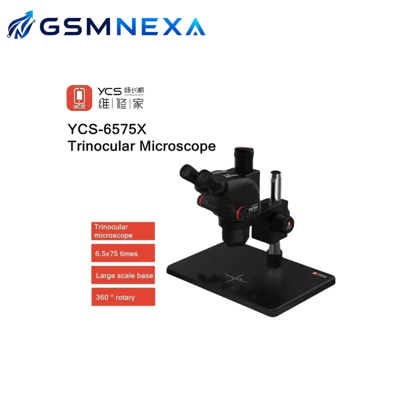 YCS 6575X Industrial Trinocular Microscope 6.5X–75X Zoom with Big Base
