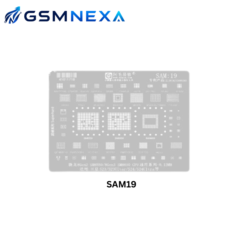 AMAOE SAM-19 Stencil for Samsung Galaxy S23, S23 Ultra, S24 & S24 Ultra Snapdragon 8 Gen 2 / 8 Gen 3 CPU IC BGA Reballing (0.12mm)