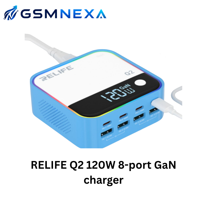 RELIFE Q2 120W 8-Port GaN Fast Charger with RGB Display
