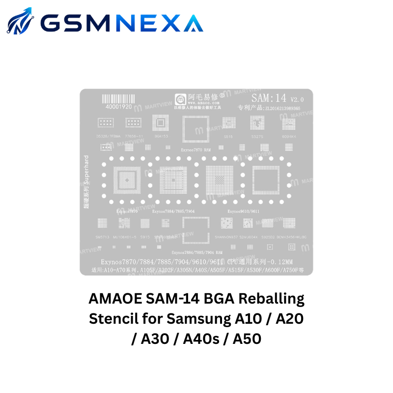 AMAOE SAM-14 BGA Reballing Stencil for Samsung A10 / A20 / A30 / A40s / A50